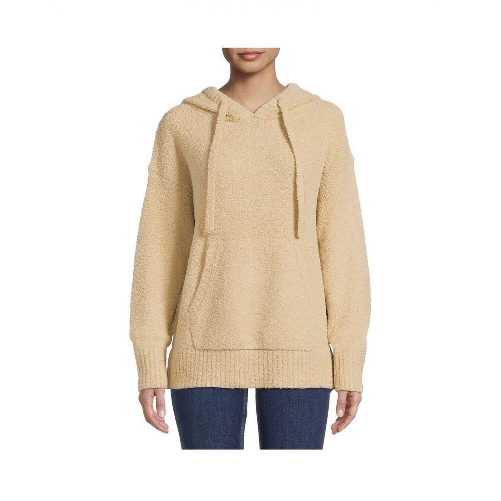 Daily Threads Beige Teddy Yarn Kangaroo Pocket Pullover Hoodie Sweater Size XL
